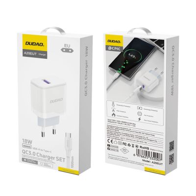 5. Ładowarka Dudao A20EU sieciowa USB-A 18W - biała + kabel USB-A - USB-C