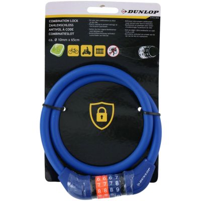 3. Zapięcie rowerowe Dunlop linka,szyfr 10 mm x 65 cm niebieskie 1042503