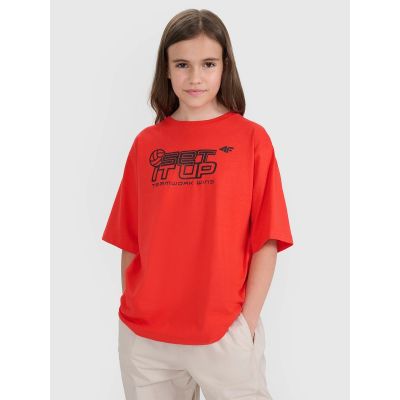8. T-shirt oversize z nadrukiem dziecięcy 4F 4FJRSS25TTSHU3296-62S