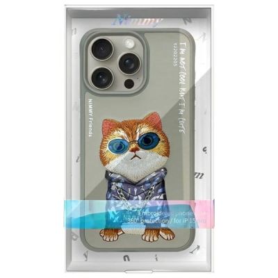 9. Etui Nimmy Glasses Cool Cat na iPhone 15 Pro - szare