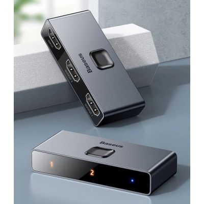 9. Baseus dwukierunkowy przełącznik rozdzielacz splitter switcher HDMI - 2x HDMI 4K / 30 Hz szary (CAHUB-BC0G)