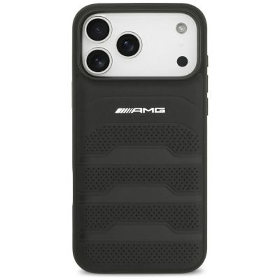 3. Etui Mercedes AMG Leather Debossed Lines Logo na iPhone 18 Pro Max / 17 Pro Max - czarne