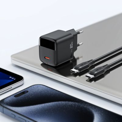 6. Ładowarka sieciowa Acefast A113 GaN PD 20W USB-C z wyświetlaczem z kablem USB-C - czarna
