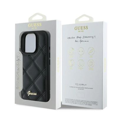 8. Etui Guess Quilted Metal Logo na iPhone 16 Pro - czarne