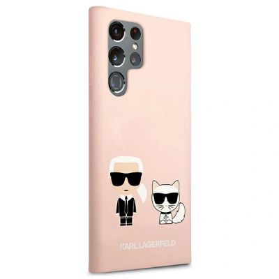 4. Etui Karl Lagerfeld Silicone Ikonik Karl & Choupette na Samsung Galaxy S22 Ultra - jasnoróżowe