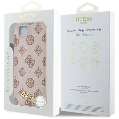 8. Etui Guess Peony Script Logo MagSafe na  iPhone 16e - brązowe