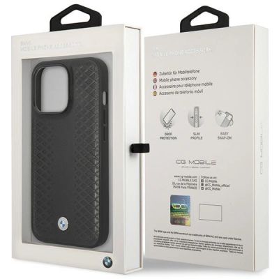 8. Etui BMW Leather Diamond Pattern na iPhone 14 Pro - czarne