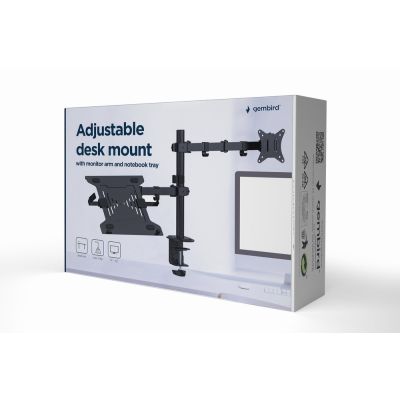 3. GEMBIRD BIURKOWE REGULOWANE RAMIĘ/UCHWYT Z RAMIENIEM NA MONITOR I PODSTAWKĄ NA NOTEBOOKA 17-32, 100X100MM, DO 9KG