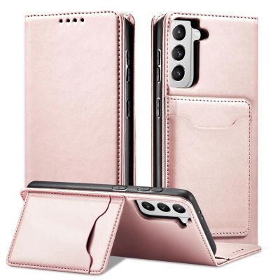 3. Magnet Card Case etui do Samsung Galaxy S22+ (S22 Plus) pokrowiec portfel na karty kartę podstawka różowy