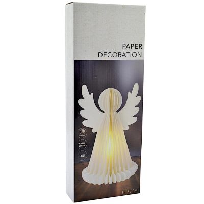 6. ANIOŁ DEKORACYJNY PAPIEROWY LED 38CM