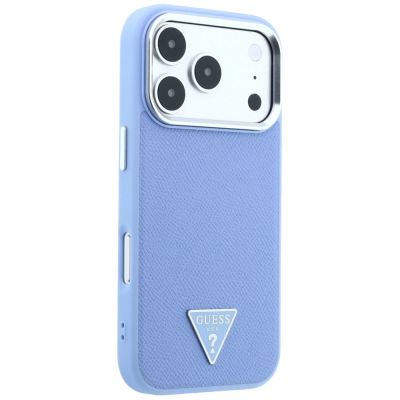 4. Etui Guess Grained Triangle Logo MagSafe na iPhone 18 Pro Max / 17 Pro Max - niebieskie