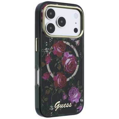 4. Etui Guess IML Glitter Blossom Roses MagSafe na iPhone 18 Pro Max / 17 Pro Max - czarne