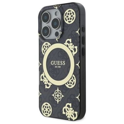 2. Etui Guess IML Peony On 4G Background MagSafe na iPhone 16 Pro - czarne