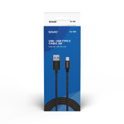 3. Kabel SAVIO CL-129 (USB typu C - USB 2.0 typu A ; 2m; kolor czarny)