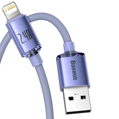 10. Baseus Crystal Shine Series kabel przewód USB do szybkiego ładowania i transferu danych USB Typ A - Lightning 2,4A 1,2m fioletowy (CAJY000005)