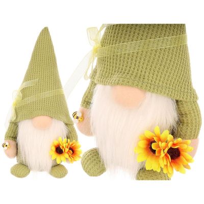 6. SKRZAT GNOM 20CM ZIELONY ZE SŁONECZNIKIEM DEKORACJA WIOSENNA