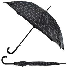 PARASOL DŁUGI PÓŁAUTOMATYCZNY Z ZAWIJANĄ RĄCZKĄ CZARNY Z BIAŁĄ KRATĄ SEMI LINE