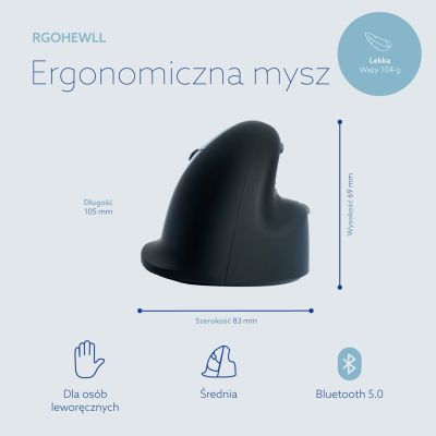 11. Ergonomiczna mysz R-Go Pele HE lewa Bluetooth sidabrina