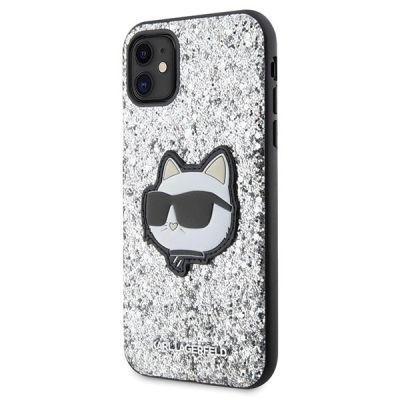 2. Etui Karl Lagerfeld Glitter Choupette Patch na iPhone 11 / Xr - srebrne