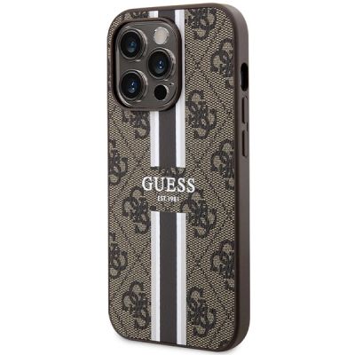 2. Etui Guess 4G Printed Stripes MagSafe na iPhone 15 Pro - brązowe