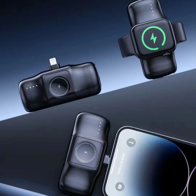 7. Mini powerbank Wozinsky WF16-YLS 5000mAh 15W Lightning z wbudowanym kablem USB-C i ładowarką do Apple Watch - czarny