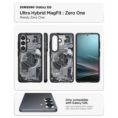 6. Etui Spigen Ultra Hybrid Mag MagSafe na Samsung Galaxy S26 Zero One - przezroczysto-czarne