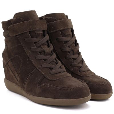 4. Skórzane sneakersy damskie botki na koturnie czekoladowe Vinceza 31712