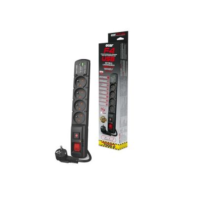 2. Listwa przeciwprzepięciowa Acar F4 USB A+C (szybka ładowarka) 3m ; czarny