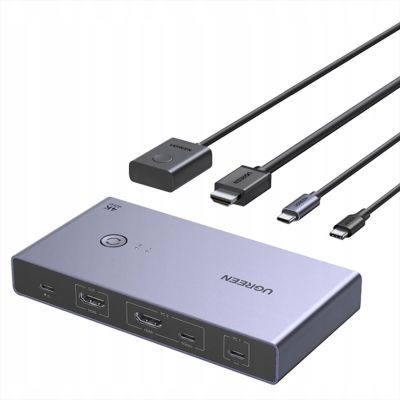 Przełącznik KVM Ugreen USB-C + HDMI 4K 60Hz 2w1 – szary