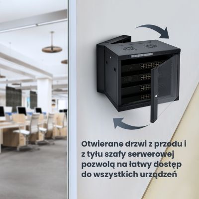 11. Extralink Szafa rack 6U 600x600 AZH Czarna montowana na ścianie, dwusekcyjna