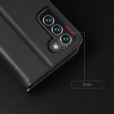 12. Dux Ducis Hivo skórzane etui z klapką pokrowiec ze skóry naturalnej portfel na karty i dokumenty Samsung Galaxy S22+ (S22 Plus) czarny