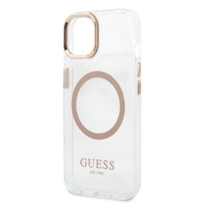6. Etui Guess Metal Outline MagSafe na iPhone 13 - złote
