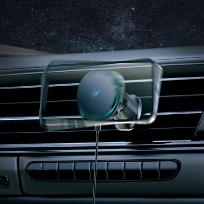 12. Uchwyt samochodowy Wozinsky WCT5-Q6S2Y z ładowarką indukcyjną Qi/MagSafe 15W na kratkę wentylacji z wentylatorem - czarny