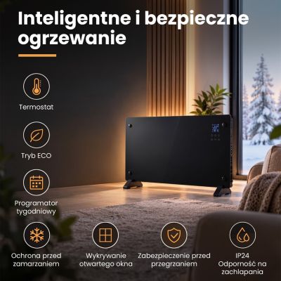 8. Extralink Inteligentny panelowy grzejnik o mocy 2000W | Kolor czarny