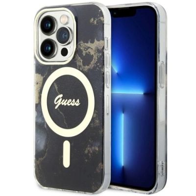 Etui Guess Golden Marble MagSafe na iPhone 14 Pro Max - czarne