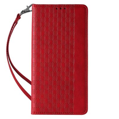 4. Magnet Strap Case etui iPhone 14 Plus pokrowiec z klapką portfel mini smycz podstawka czerwone