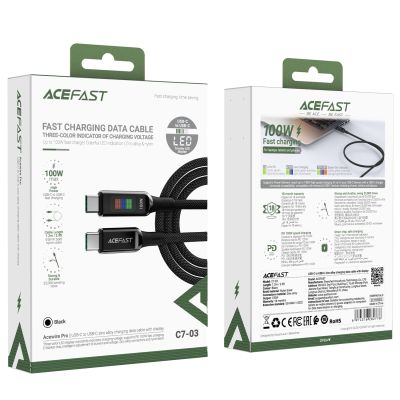 7. Kabel Acefast C7-03 USB-C USB-C 100W 1.2m z wyświetlaczem - czarny