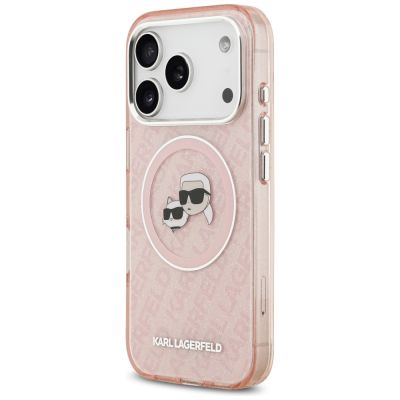 2. Etui Karl Lagerfeld IML Glitter Karl & Choupette Heads Logo MagSafe do iPhone 17 Pro - różowe