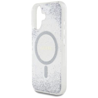 6. Etui Guess HC Resin Bottom Glitter MagSafe na iPhone 16 - srebrne