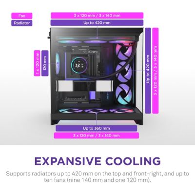 14. NZXT OBUDOWA H9 FLOW RGB+ MIDI TOWER Z OKNEM CZARNA
