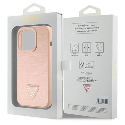 8. Etui Guess Croco Triangle Metal Logo do iPhone 15 Pro Max - różowe