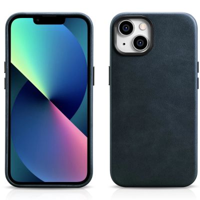 16. iCarer Oil Wax Premium Leather Case skórzane etui iPhone 14 Plus magnetyczne z MagSafe ciemnoniebieski (WMI14220703-BU)