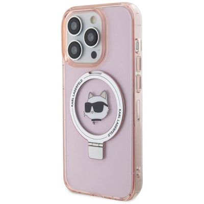 2. Etui Karl Lagerfeld Ring Stand Choupette Head MagSafe do iPhone 15 Pro - różowe
