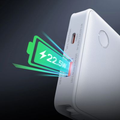 9. Powerbank Baseus Airpow Lite 10000mAh 22,5W z wbudowanymi kablami USB-C i Lightning - biały