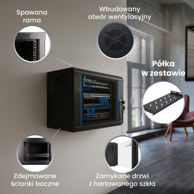 7. Extralink LITE 4U 530X400 WALL-MOUNTED RACKMOUNT CABINET BLACK Stojak wolnostojący/ścienny/podłogowy Czarny