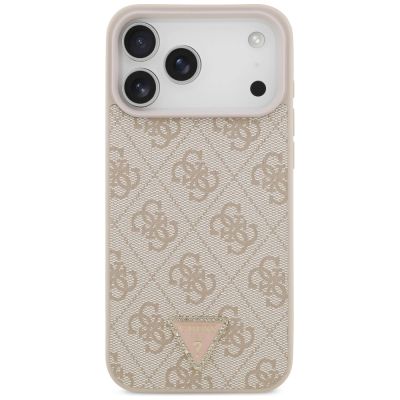 3. Etui Guess Leather 4G Triangle Strass MagSafe na iPhone 17 Pro Max / 18 Pro Max - różowe
