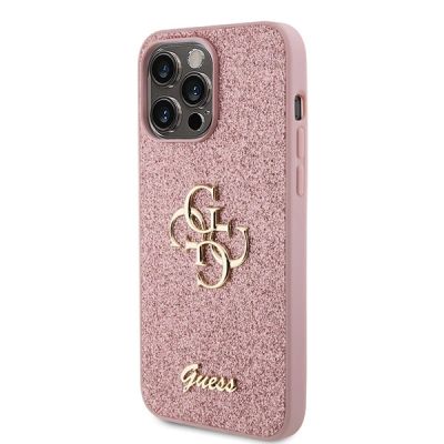 2. Etui Guess Glitter Script Big 4G do iPhone 15 Pro - różowe