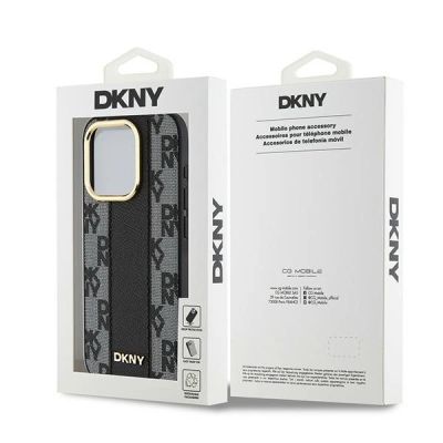 8. Etui DKNY Leather Checkered Mono Pattern MagSafe na iPhone 15 Pro Max - czarne