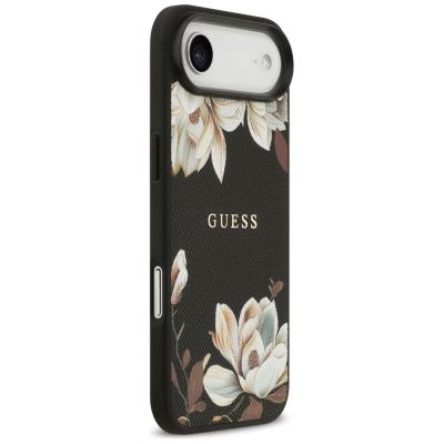 4. Etui Guess Grained Flowers Classic Logo MagSafe na iPhone Air - czarne
