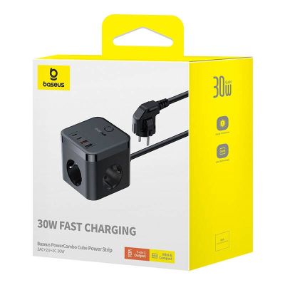 5. Listwa zasilająca Baseus PowerCombo 3AC+2U+2C 30W EU (1,5m; czarny)